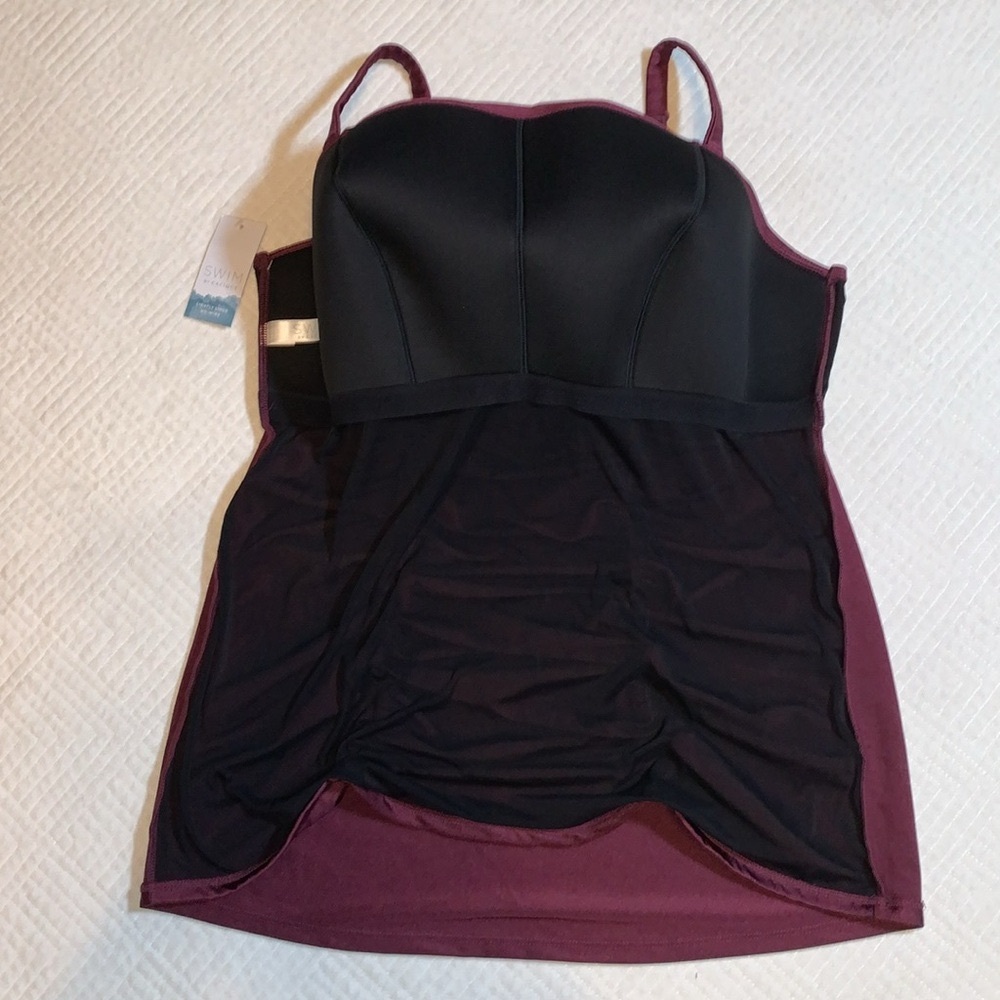 NWT Swim by Cacique Ruched Tankini Top, Nylon Spandex, Purple Wine, Size 18 - Picture 8 of 15